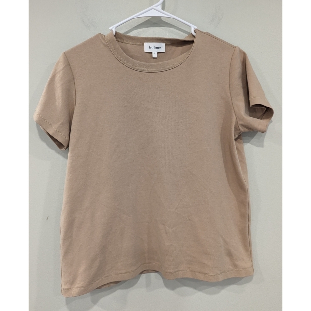 Bohme Short Sleeve Khaki Top Cotton Blend Size Large - Picture 7 of 7